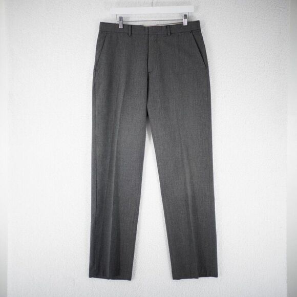 Banana Republic Gray Birdseye Polyester Flat Front Mid Rise Dress Pants 33/33 - Picture 1 of 7